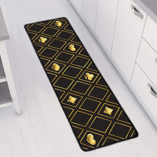 Gold Playing Card Suits Pattern Print Long Kitchen Mat