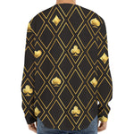 Gold Playing Card Suits Pattern Print Long Sleeve Baseball Jersey