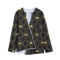 Gold Playing Card Suits Pattern Print Long Sleeve Short Coat