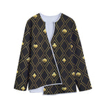 Gold Playing Card Suits Pattern Print Long Sleeve Short Coat