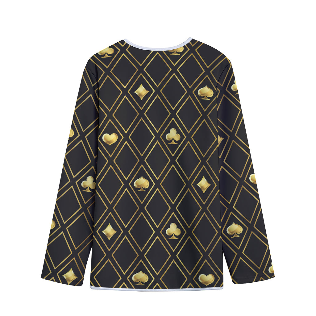 Gold Playing Card Suits Pattern Print Long Sleeve Short Coat