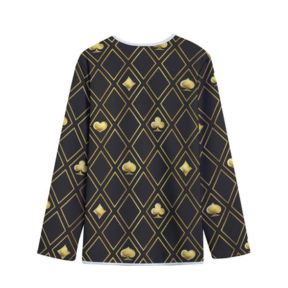 Gold Playing Card Suits Pattern Print Long Sleeve Short Coat