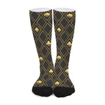 Gold Playing Card Suits Pattern Print Long Socks