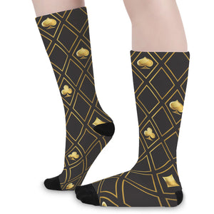 Gold Playing Card Suits Pattern Print Long Socks