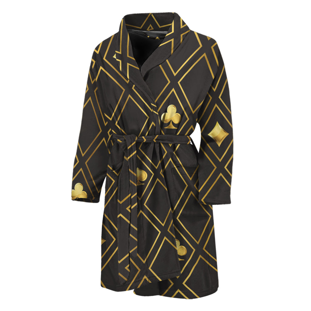 Gold Playing Card Suits Pattern Print Men's Bathrobe