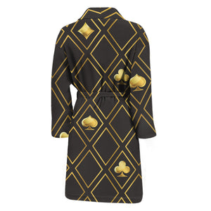 Gold Playing Card Suits Pattern Print Men's Bathrobe