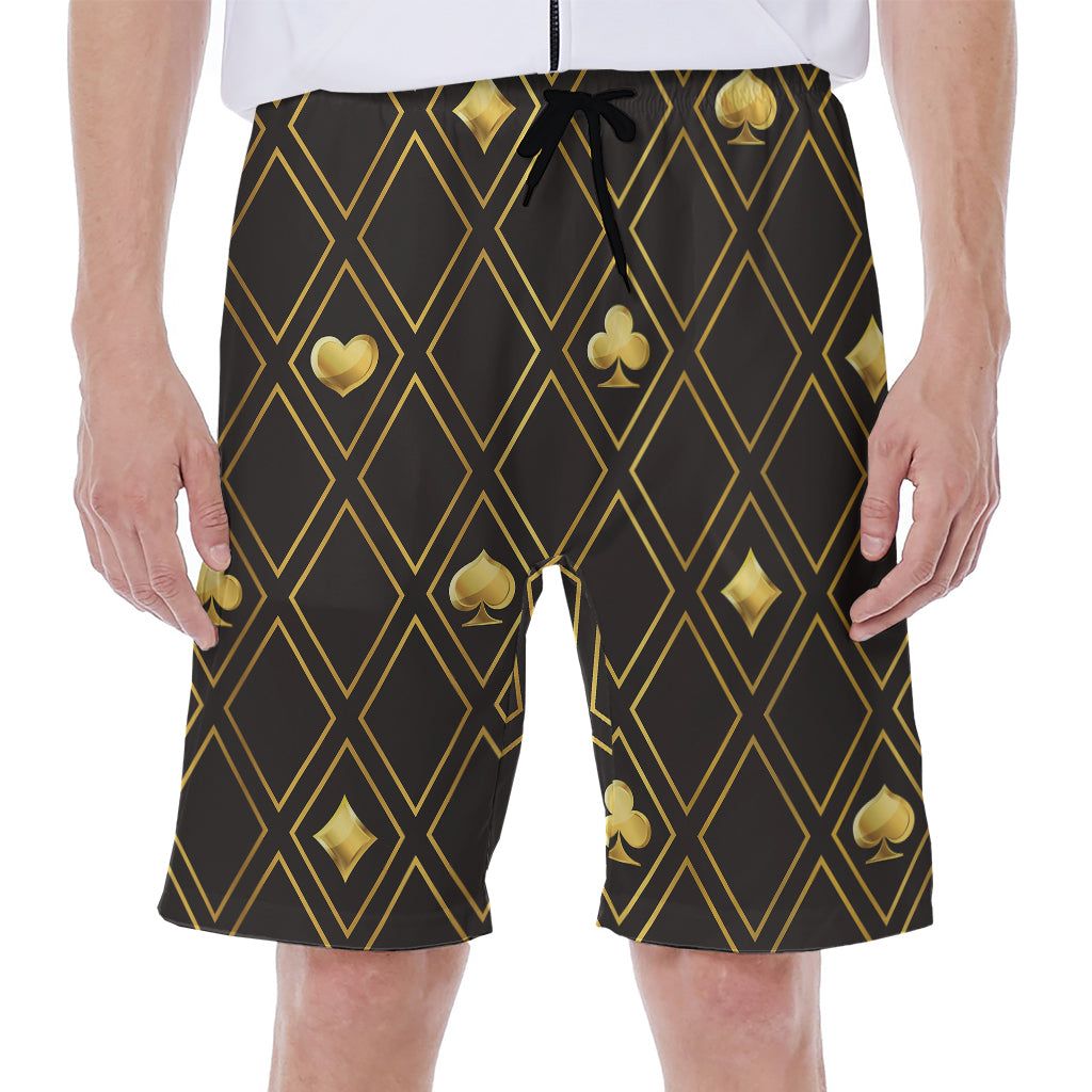 Gold Playing Card Suits Pattern Print Men's Beach Shorts