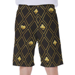 Gold Playing Card Suits Pattern Print Men's Beach Shorts