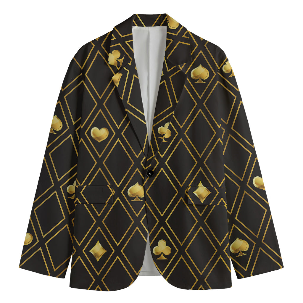 Gold Playing Card Suits Pattern Print Men's Blazer