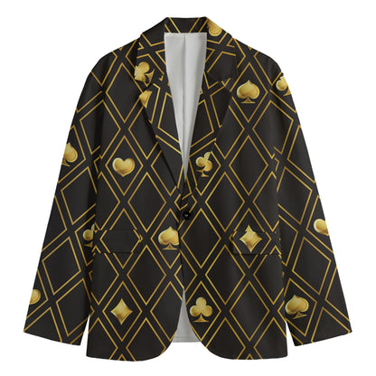 Gold Playing Card Suits Pattern Print Men's Blazer