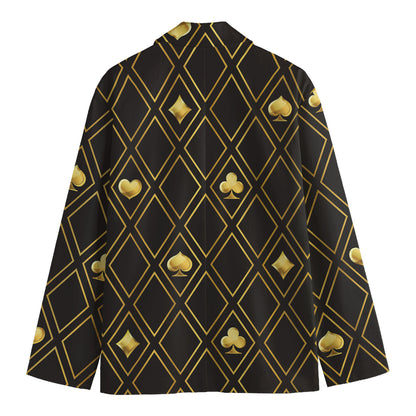 Gold Playing Card Suits Pattern Print Men's Blazer