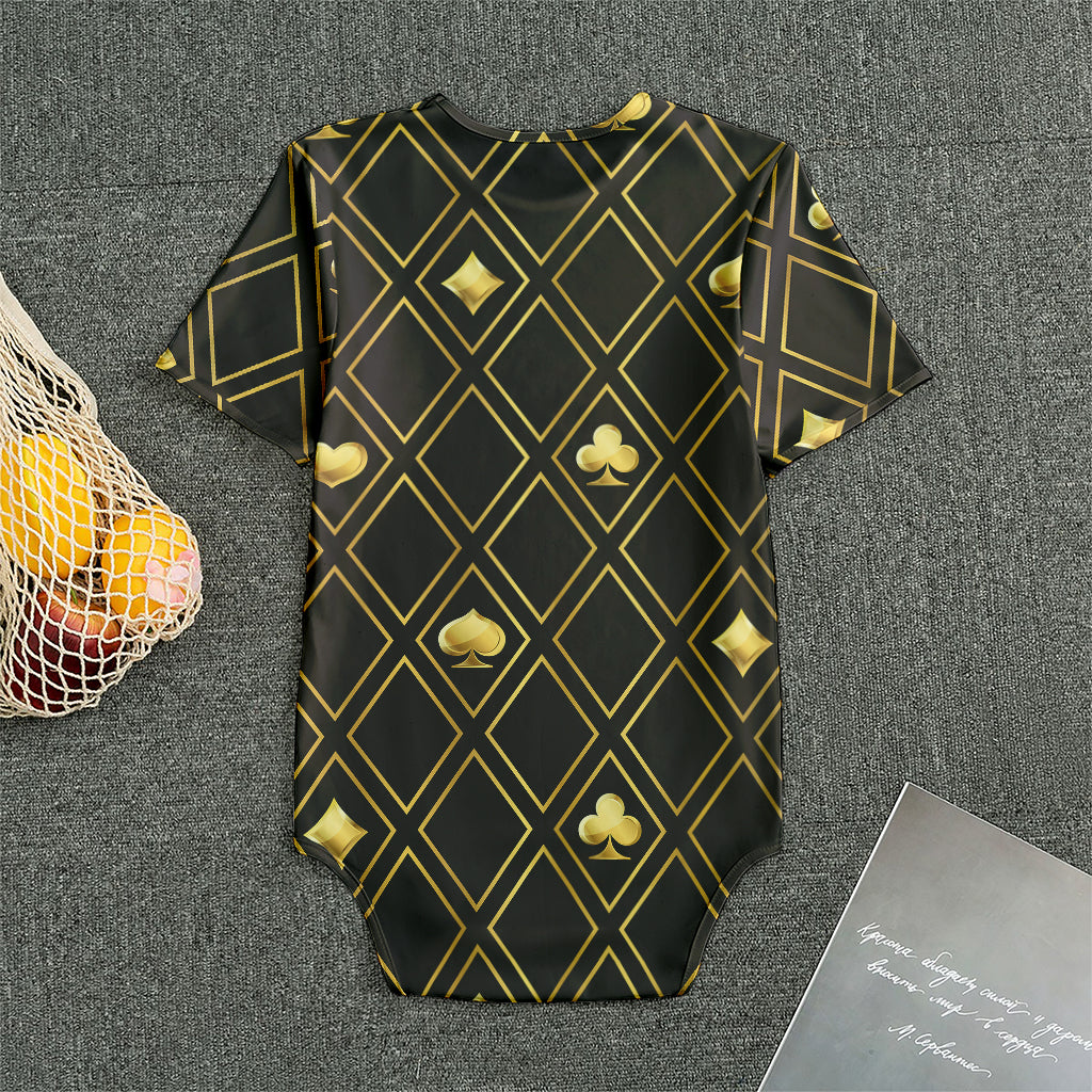 Gold Playing Card Suits Pattern Print Men's Bodysuit