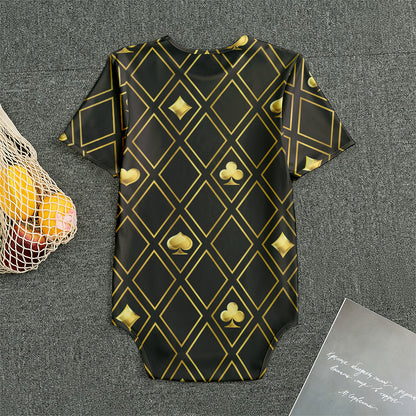 Gold Playing Card Suits Pattern Print Men's Bodysuit