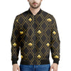 Gold Playing Card Suits Pattern Print Men's Bomber Jacket