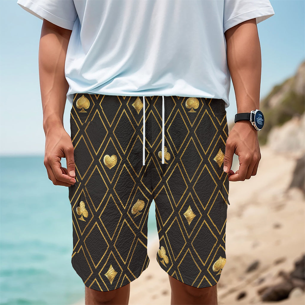 Gold Playing Card Suits Pattern Print Men's Cargo Shorts