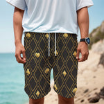 Gold Playing Card Suits Pattern Print Men's Cargo Shorts