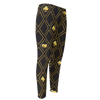 Gold Playing Card Suits Pattern Print Men's Compression Pants