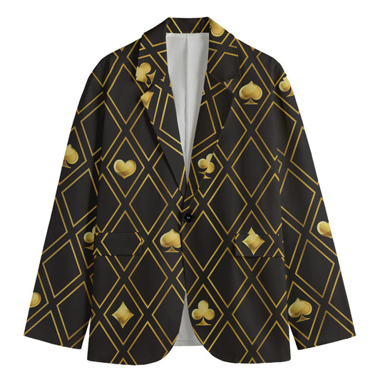 Gold Playing Card Suits Pattern Print Men's Cotton Blazer