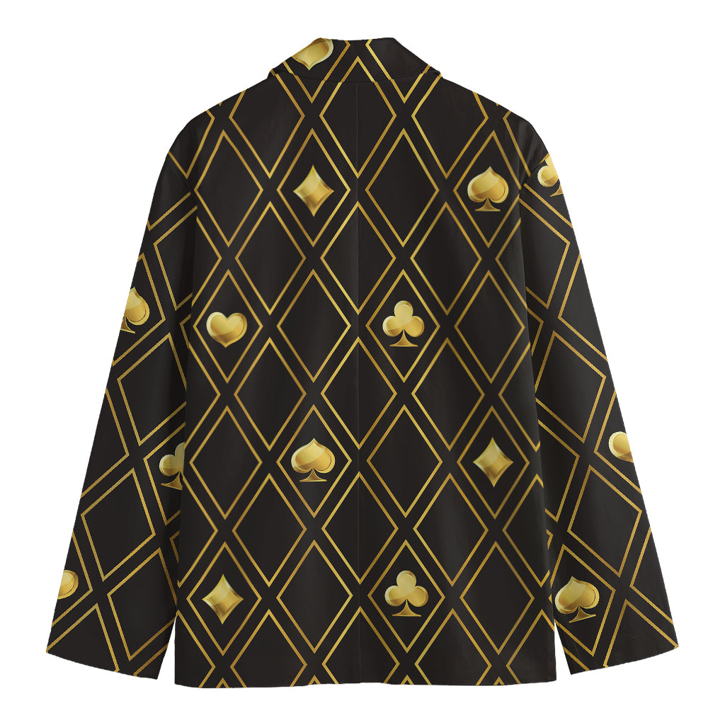 Gold Playing Card Suits Pattern Print Men's Cotton Blazer