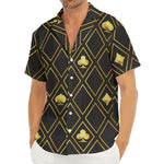 Gold Playing Card Suits Pattern Print Men's Deep V-Neck Shirt