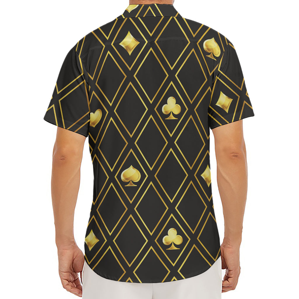 Gold Playing Card Suits Pattern Print Men's Deep V-Neck Shirt