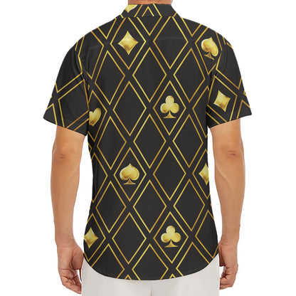 Gold Playing Card Suits Pattern Print Men's Deep V-Neck Shirt