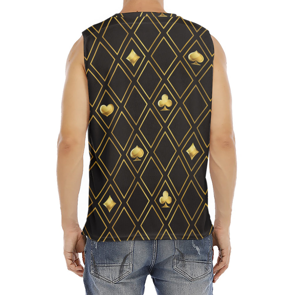 Gold Playing Card Suits Pattern Print Men's Fitness Tank Top
