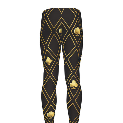Gold Playing Card Suits Pattern Print Men's leggings