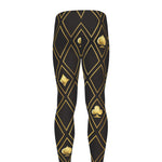 Gold Playing Card Suits Pattern Print Men's leggings