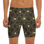 Gold Playing Card Suits Pattern Print Men's Long Boxer Briefs