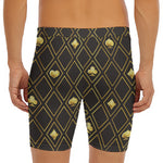 Gold Playing Card Suits Pattern Print Men's Long Boxer Briefs