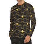Gold Playing Card Suits Pattern Print Men's Long Sleeve Rash Guard