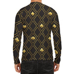 Gold Playing Card Suits Pattern Print Men's Long Sleeve Rash Guard