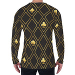 Gold Playing Card Suits Pattern Print Men's Long Sleeve T-Shirt