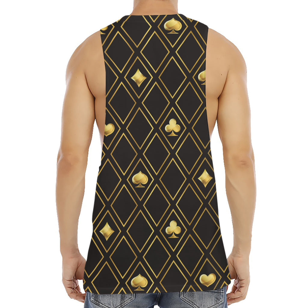 Gold Playing Card Suits Pattern Print Men's Muscle Tank Top