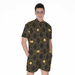 Gold Playing Card Suits Pattern Print Men's Rompers