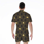 Gold Playing Card Suits Pattern Print Men's Rompers
