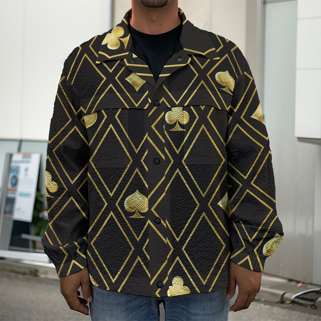 Gold Playing Card Suits Pattern Print Men's Shirt Jacket