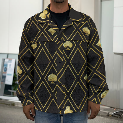 Gold Playing Card Suits Pattern Print Men's Shirt Jacket