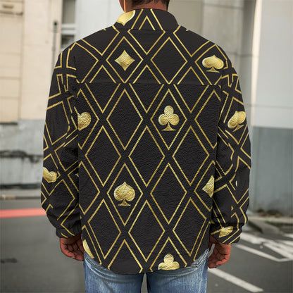 Gold Playing Card Suits Pattern Print Men's Shirt Jacket
