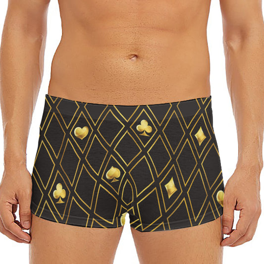 Gold Playing Card Suits Pattern Print Men's Short Boxer Briefs