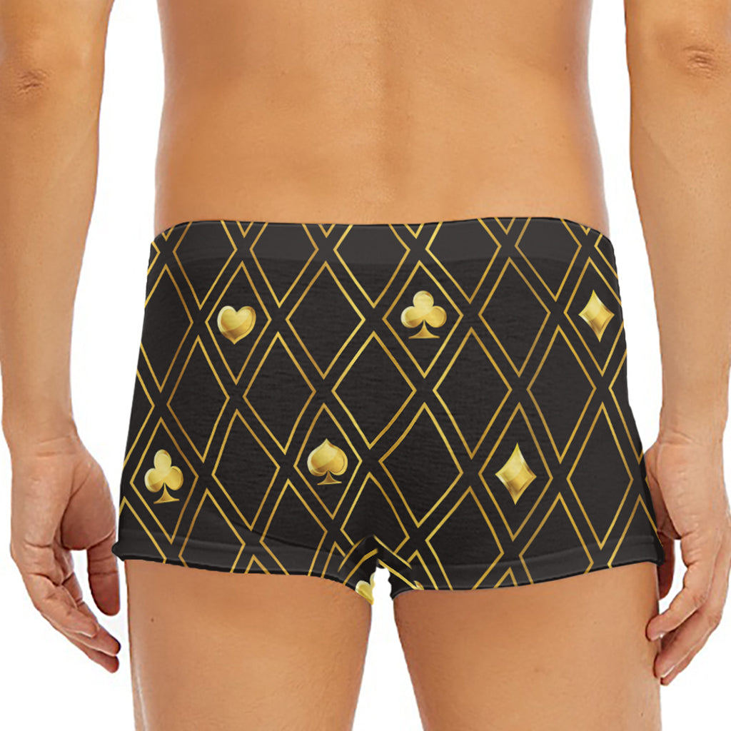 Gold Playing Card Suits Pattern Print Men's Short Boxer Briefs