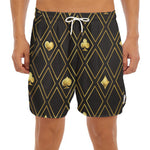 Gold Playing Card Suits Pattern Print Men's Split Running Shorts