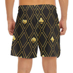 Gold Playing Card Suits Pattern Print Men's Split Running Shorts