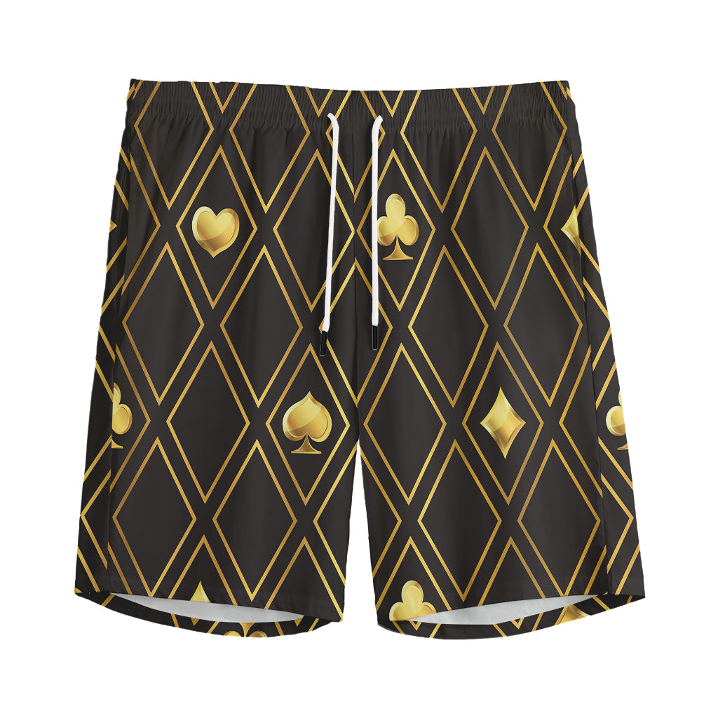 Gold Playing Card Suits Pattern Print Men's Sports Shorts
