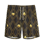 Gold Playing Card Suits Pattern Print Men's Sports Shorts