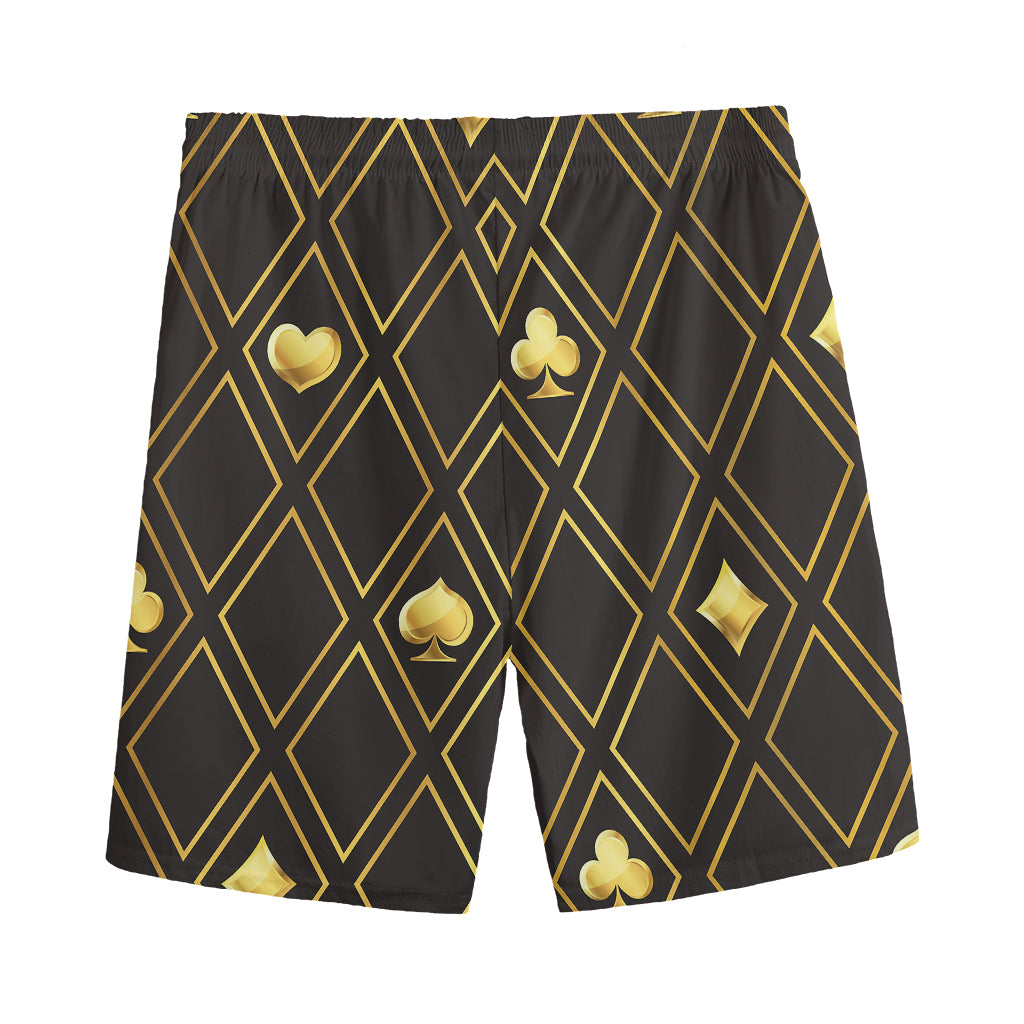 Gold Playing Card Suits Pattern Print Men's Sports Shorts