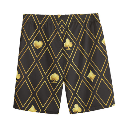 Gold Playing Card Suits Pattern Print Men's Sports Shorts