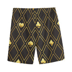 Gold Playing Card Suits Pattern Print Men's Sports Shorts
