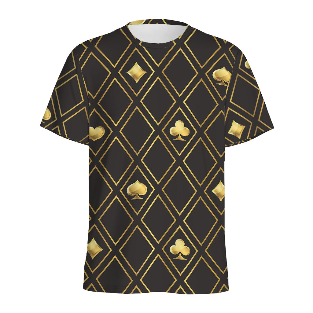 Gold Playing Card Suits Pattern Print Men's Sports T-Shirt